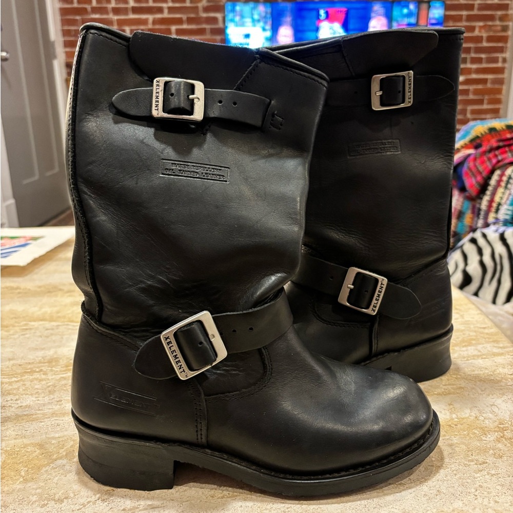 Xelement Black Leather Advanced Engineer Motorcycle Biker Boots w/ Buckles W 8.5